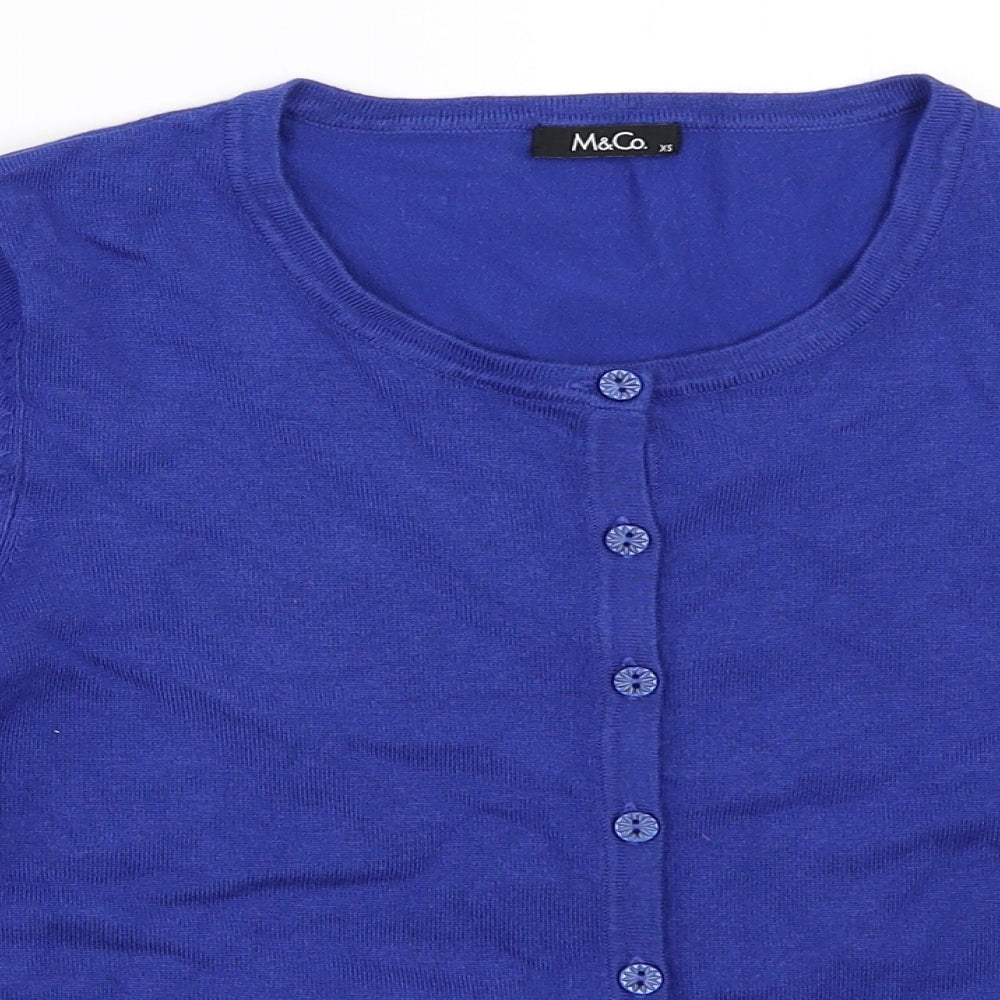 Womens UK Size XS M&Co Blue Cardigan Jumper