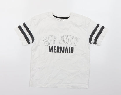 Matalan Girls White Geometric  Basic T-Shirt Size 10 Years