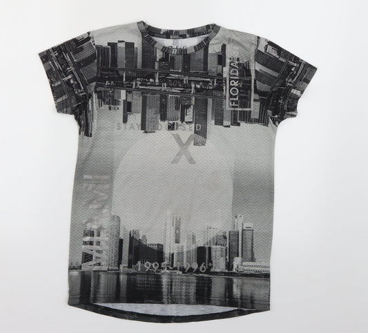 Rebel Boys Grey Geometric  Basic T-Shirt Size 10-11 Years
