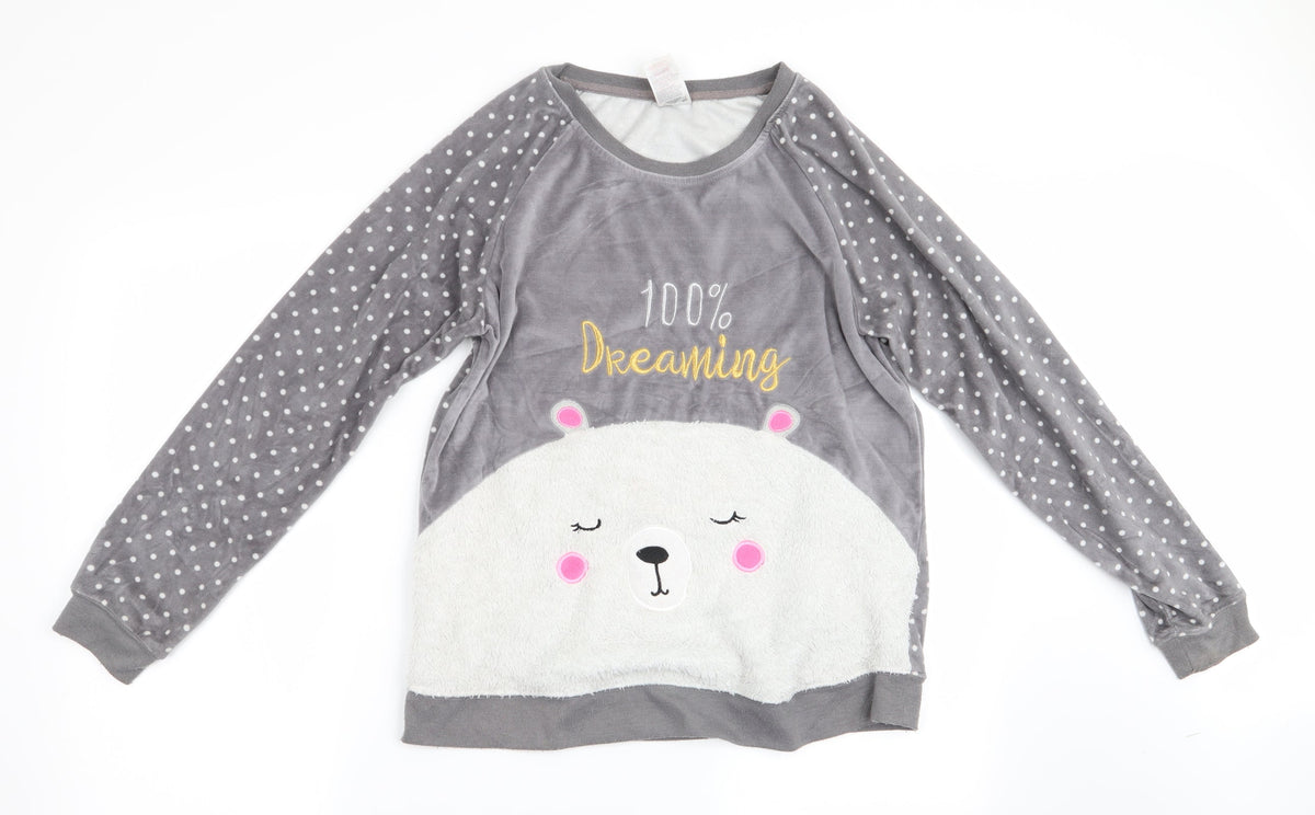 Peacocks Womens Grey Polka Dot   Pyjama Top Size 10  - Bear Face