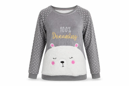 Peacocks Womens Grey Polka Dot   Pyjama Top Size 10  - Bear Face