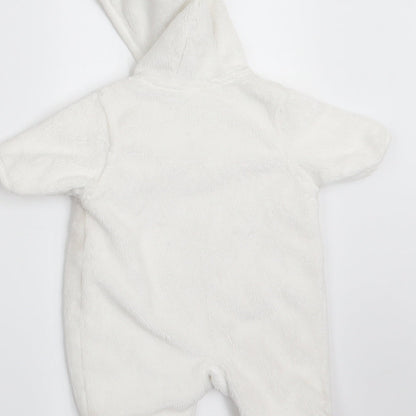 Florence and Fred Girls White Animal Print  Coverall One-Piece Size 0-3 Months  - Rabbit and Teddy Bear