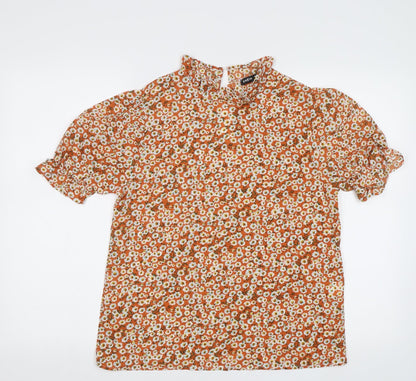 SheIn Womens Orange Floral  Basic Blouse Size S