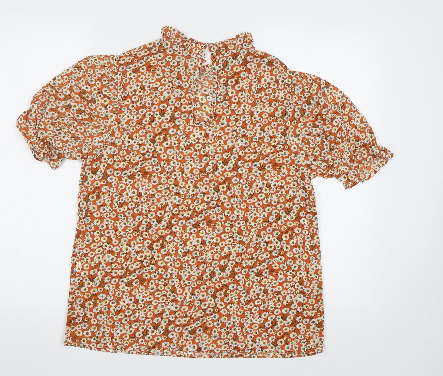 SheIn Womens Orange Floral  Basic Blouse Size S