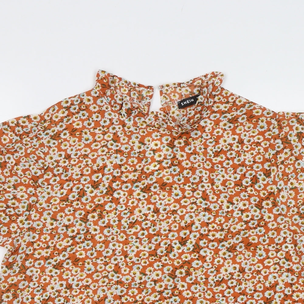SheIn Womens Orange Floral  Basic Blouse Size S