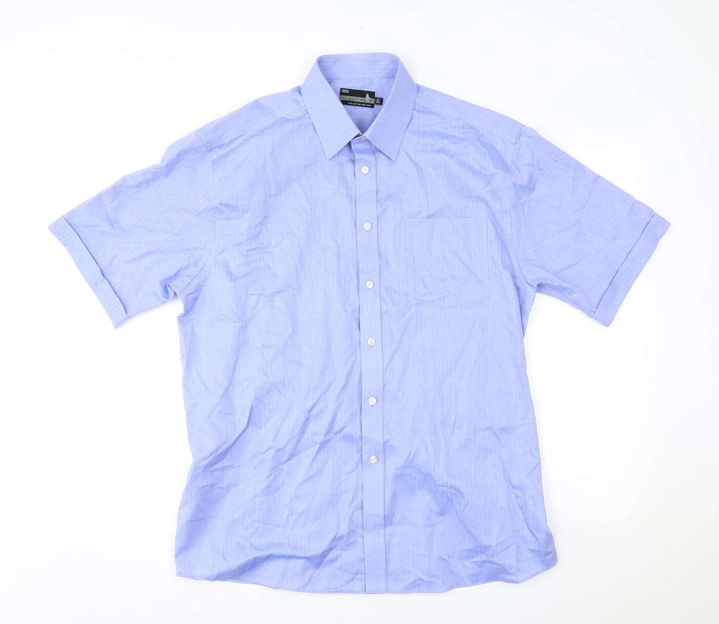 Mens UK Size 42 M&S Blue  Button-Up Short Sleeve Casual Shirt