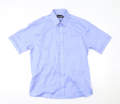 Mens UK Size 42 M&S Blue  Button-Up Short Sleeve Casual Shirt
