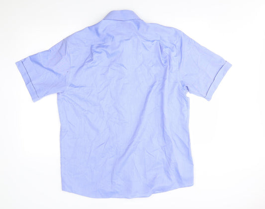 Mens UK Size 42 M&S Blue  Button-Up Short Sleeve Casual Shirt