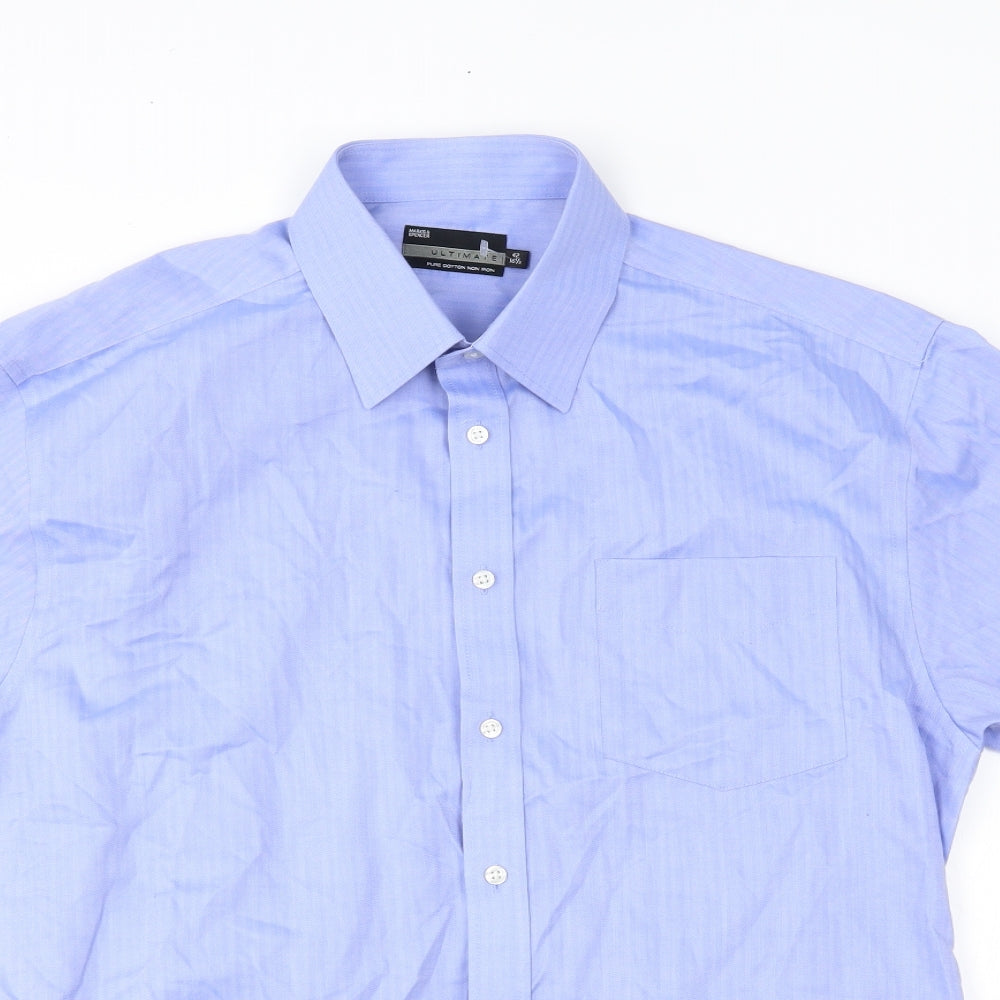 Mens UK Size 42 M&S Blue  Button-Up Short Sleeve Casual Shirt