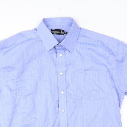 Mens UK Size 42 M&S Blue  Button-Up Short Sleeve Casual Shirt