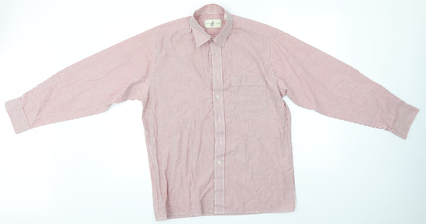 Mens UK Size L Double TWO Red  Button-Up Long Sleeve Casual Shirt