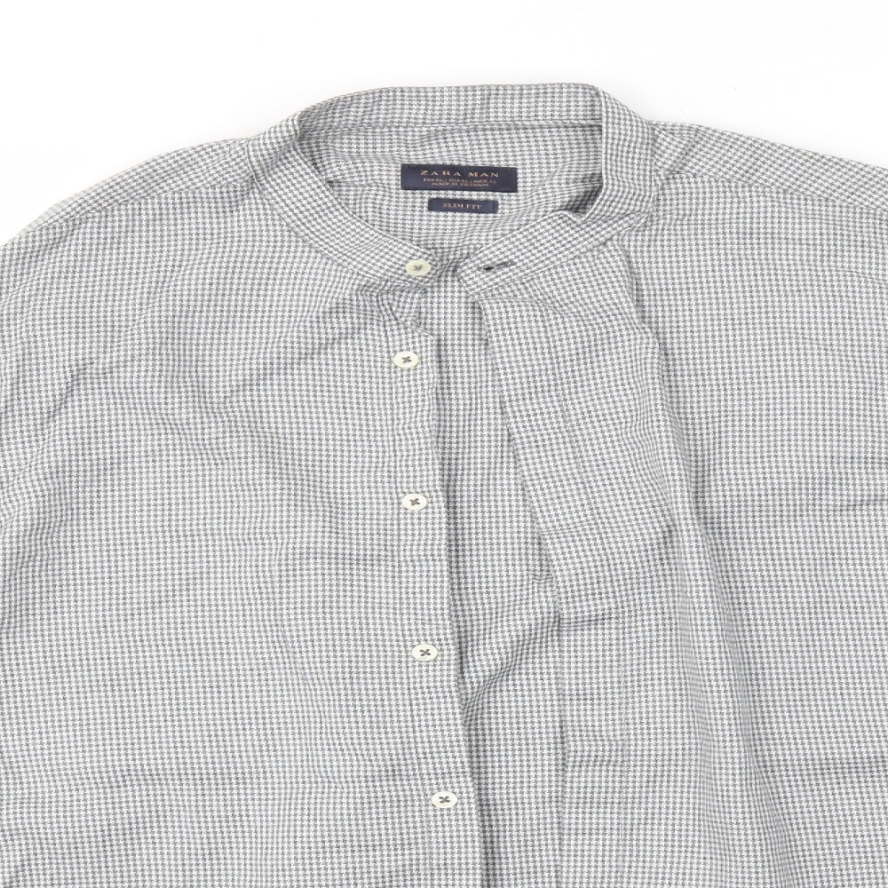 Zara Mens Grey Check   Button-Up Size L