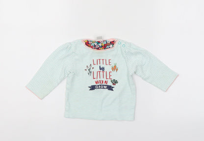 Mini Club Girls Green Striped  Henley Jumper Size 9-12 Months