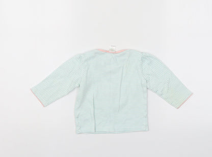 Mini Club Girls Green Striped  Henley Jumper Size 9-12 Months