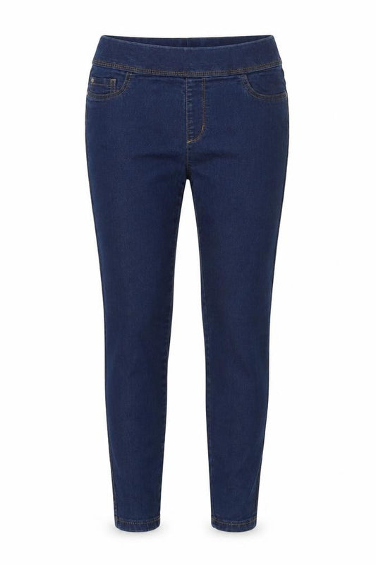 Front view of Denim & Co. women’s blue denim jegging jeans, size UK 10, 26-inch leg
