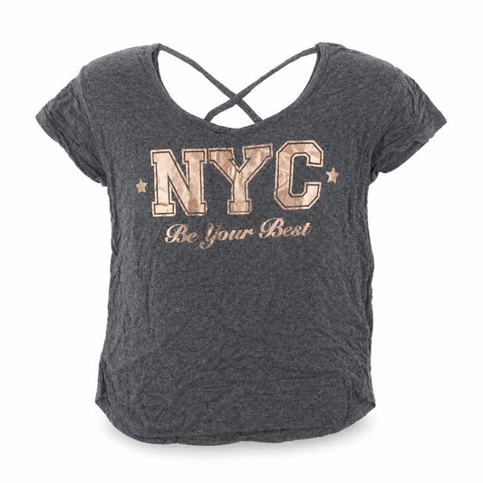 Front view of Young Dimension girls’ grey basic t-shirt, size 8-9, years