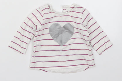 Preworn Girls White Striped  Basic T-Shirt Size 3-6 Months  - Love Heart