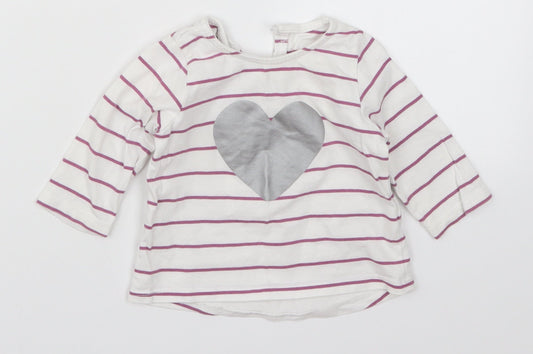 Preworn Girls White Striped  Basic T-Shirt Size 3-6 Months  - Love Heart