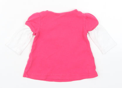 M&Co Girls Pink   Basic T-Shirt Size 6-9 Months  - Birds Flowers