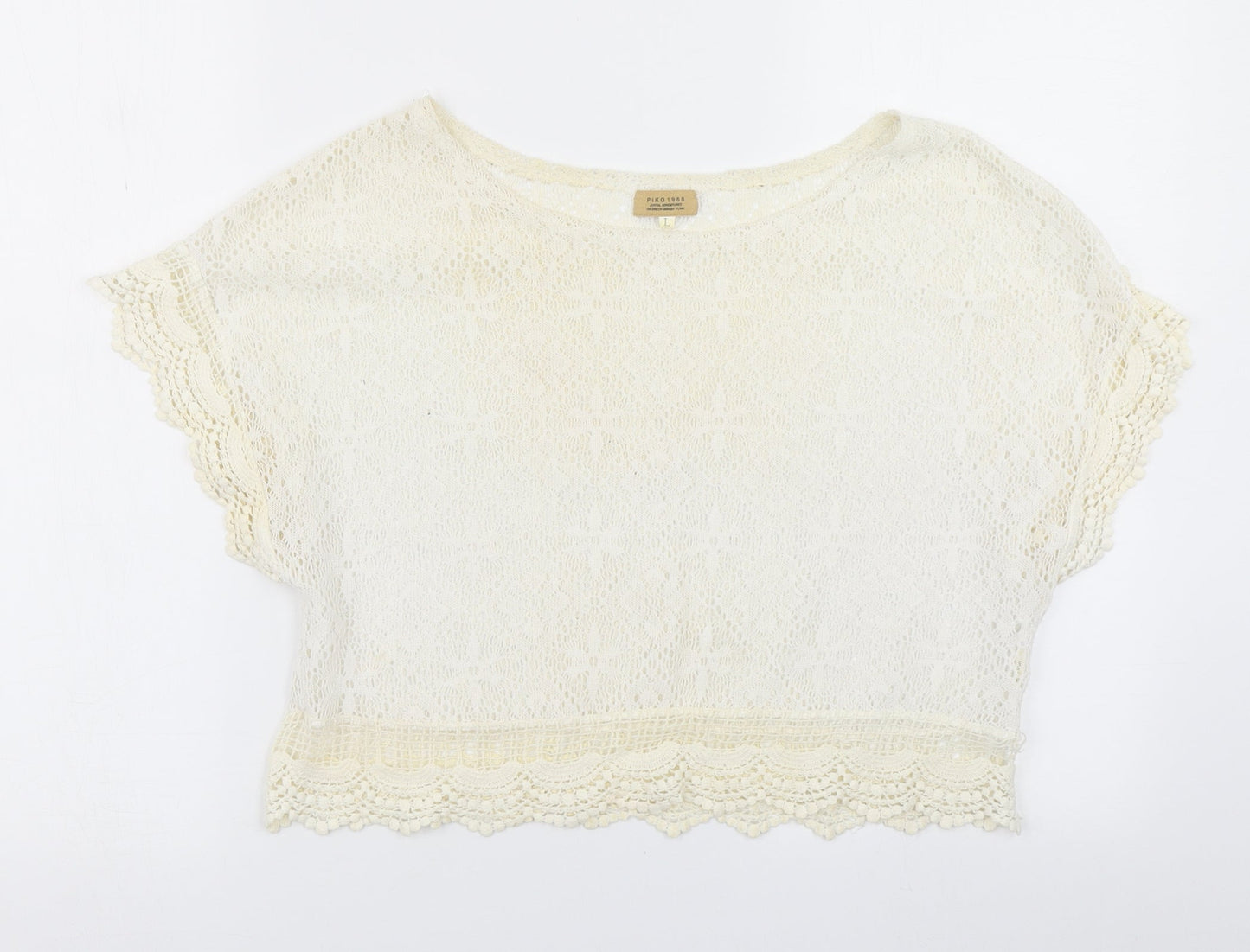 PIKO 1988 Womens Ivory  Lace Cropped T-Shirt Size L