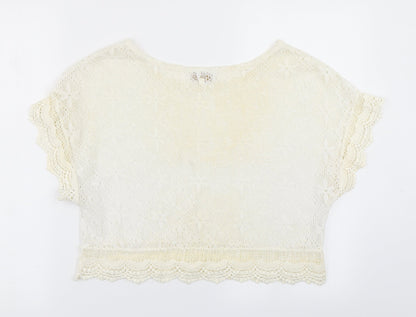 PIKO 1988 Womens Ivory  Lace Cropped T-Shirt Size L