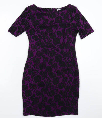 K&D London Womens Purple Floral  Bodycon  Size 10