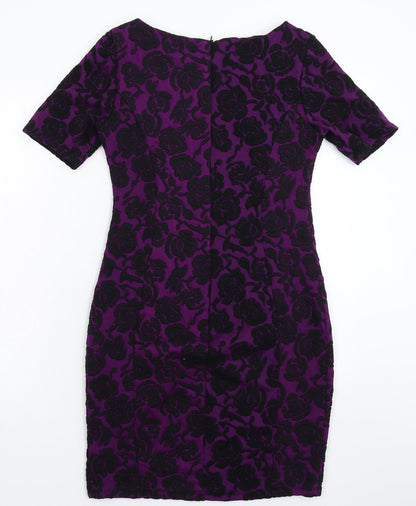 K&D London Womens Purple Floral  Bodycon  Size 10