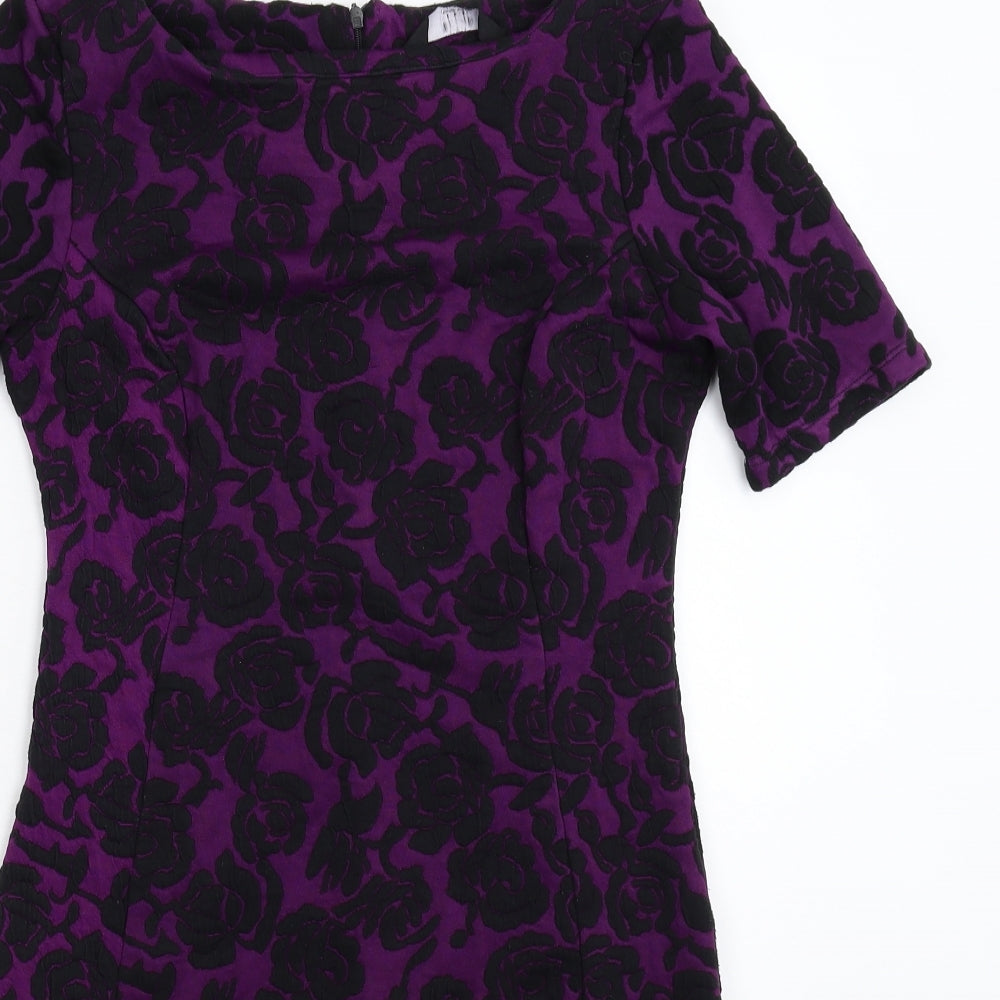 K&D London Womens Purple Floral  Bodycon  Size 10