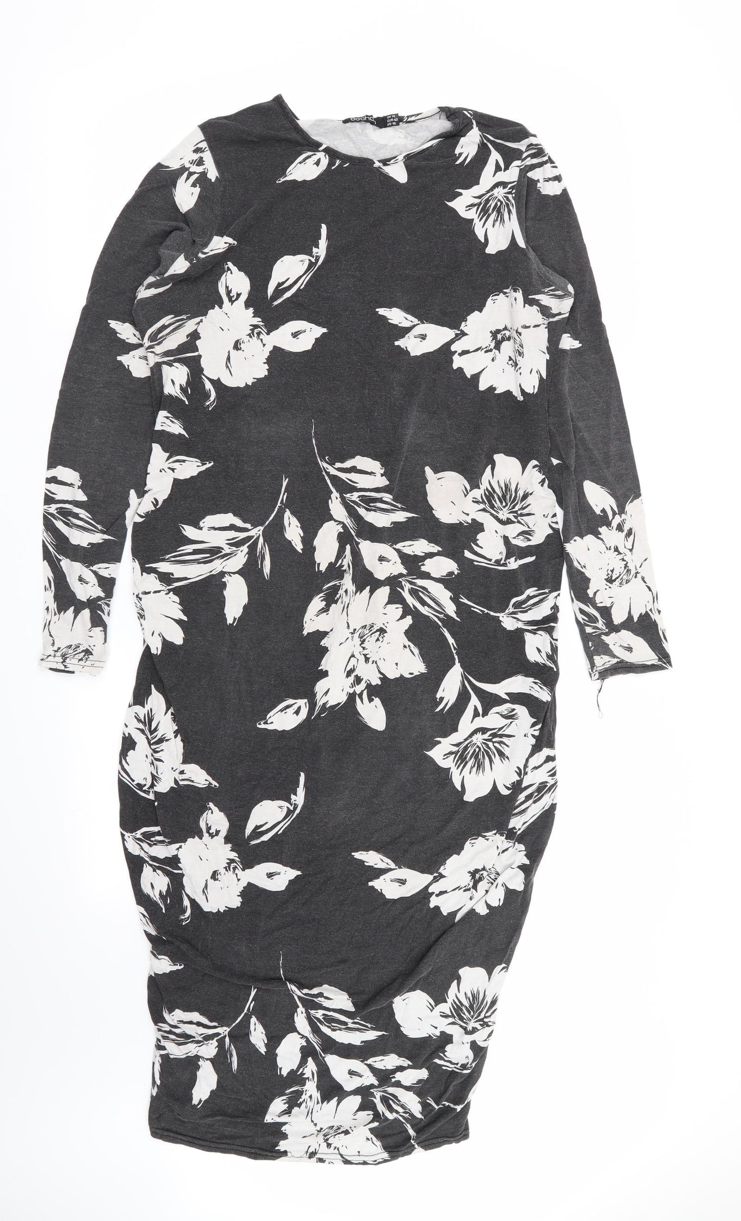Boohoo Womens Grey Floral  A-Line  Size 14