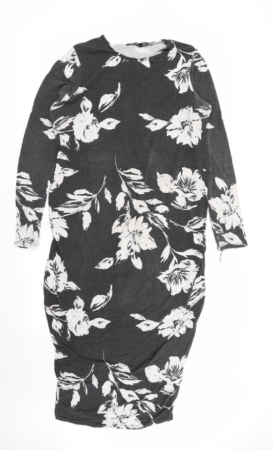 Boohoo Womens Grey Floral  A-Line  Size 14