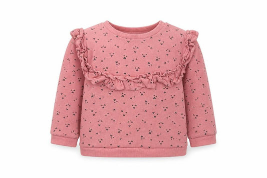 Front view of H&M girls’ pink jumper, size 9-12, months