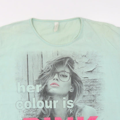 Womens UK Size 10 Preworn Green Basic T-Shirt