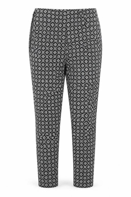 Front view of Atmosphere women’s black paisley capri trousers, size UK 8, 27-inch leg