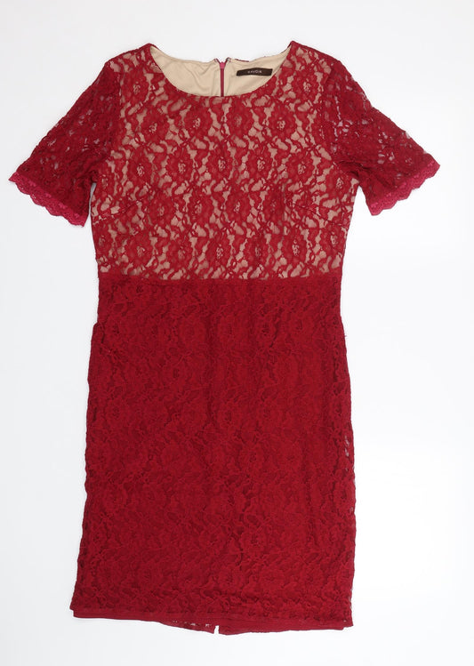 Savoir Womens Red Floral Lace T-Shirt Dress  Size 14