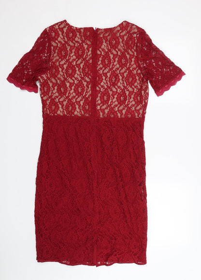 Savoir Womens Red Floral Lace T-Shirt Dress  Size 14