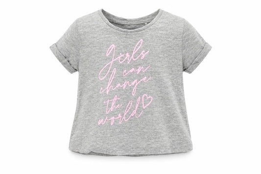 Front view of River Island girls’ grey basic t-shirt, size 3-6, months