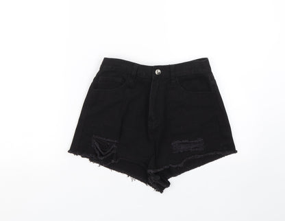 Missguided Womens Black  Denim Mom Shorts Size 8