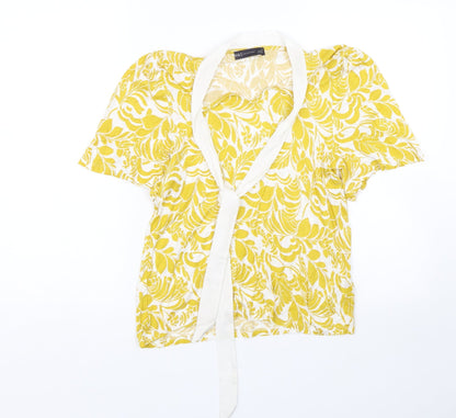 M&S Womens Yellow Floral  Basic T-Shirt Size 8
