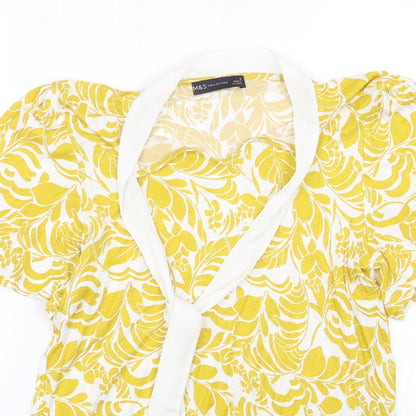 M&S Womens Yellow Floral  Basic T-Shirt Size 8