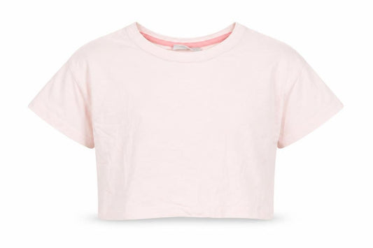 Front view of Matalan girls’ pink cropped t-shirt, size 7, years