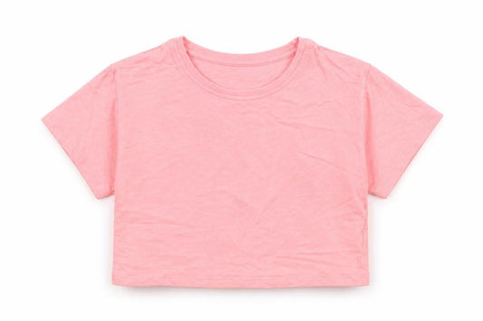 Front view of Matalan girls’ pink cropped t-shirt, size 7, years