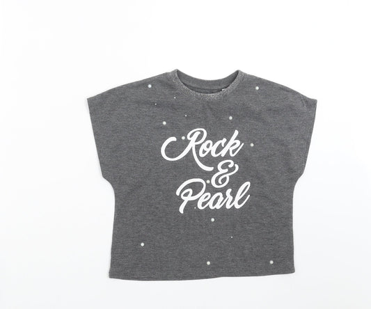 outfit kids Girls Grey   Basic T-Shirt Size 5 Years  - rock & pearl