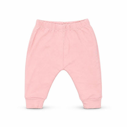 Front view of Preworn girls’ pink jogger trousers, size 3-6, months