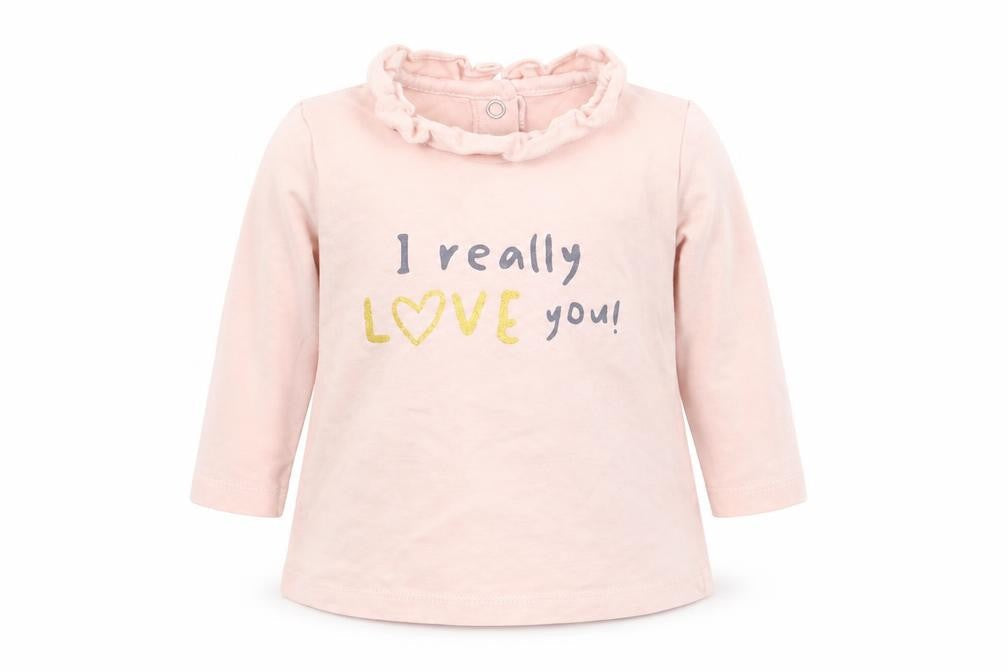 Front view of Matalan girls’ pink basic t-shirt, size 0-3, months - i really love you