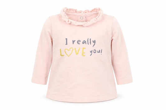 Front view of Matalan girls’ pink basic t-shirt, size 0-3, months - i really love you