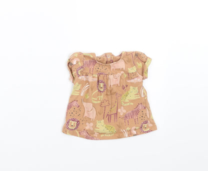 TU Girls Brown   Basic T-Shirt Size 3-6 Months  - animals