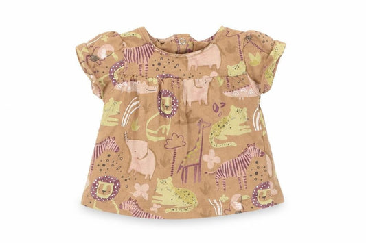 Front view of Tu girls’ brown basic t-shirt, size 3-6, months - animals