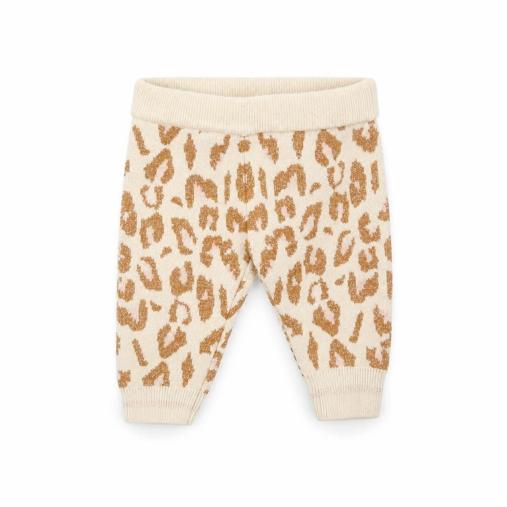 Front view of River Island girls’ beige animal print knit leggings, size 0-3, months