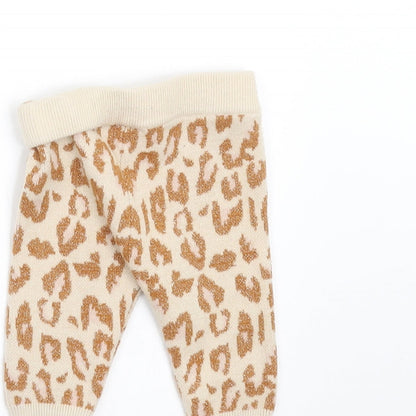 River Island Girls Beige Animal Print Knit  Leggings Size 0-3 Months