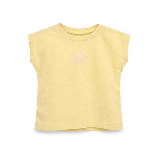 Front view of George girls’ yellow basic t-shirt, size 0-3, months - rainbow